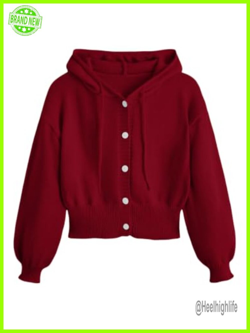 Button Up Cardigan Hooded Sweater Long Sleeve Knit Top